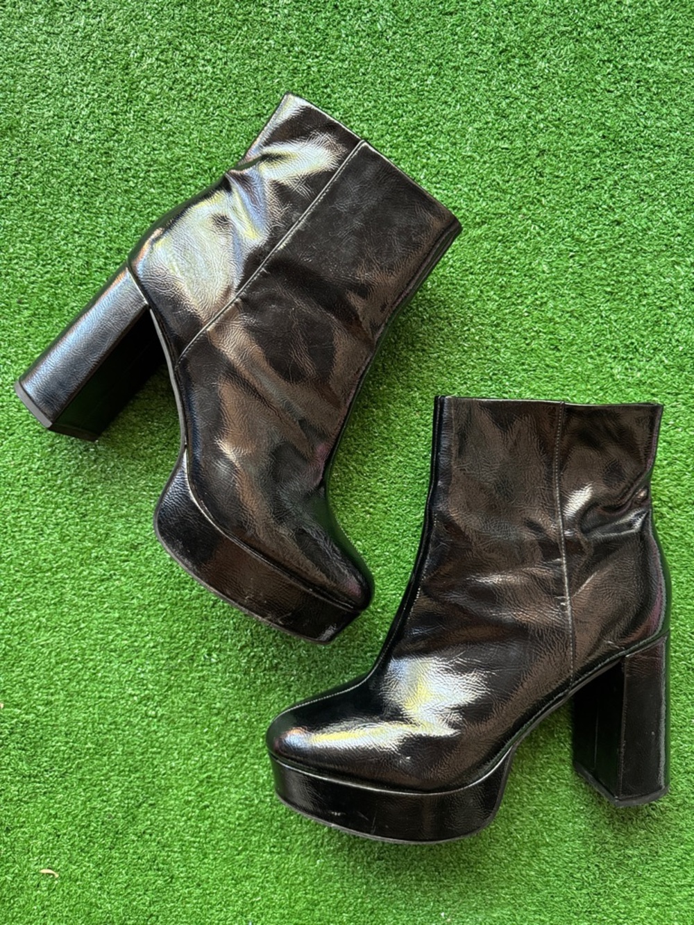 Black Platform Ankle Boots - Women's High Block Heel